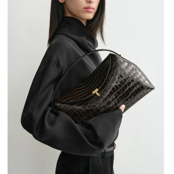 Lightly Used Toteme Brown Croc-Embossed Shoulder Bag - Picture 2 of 10